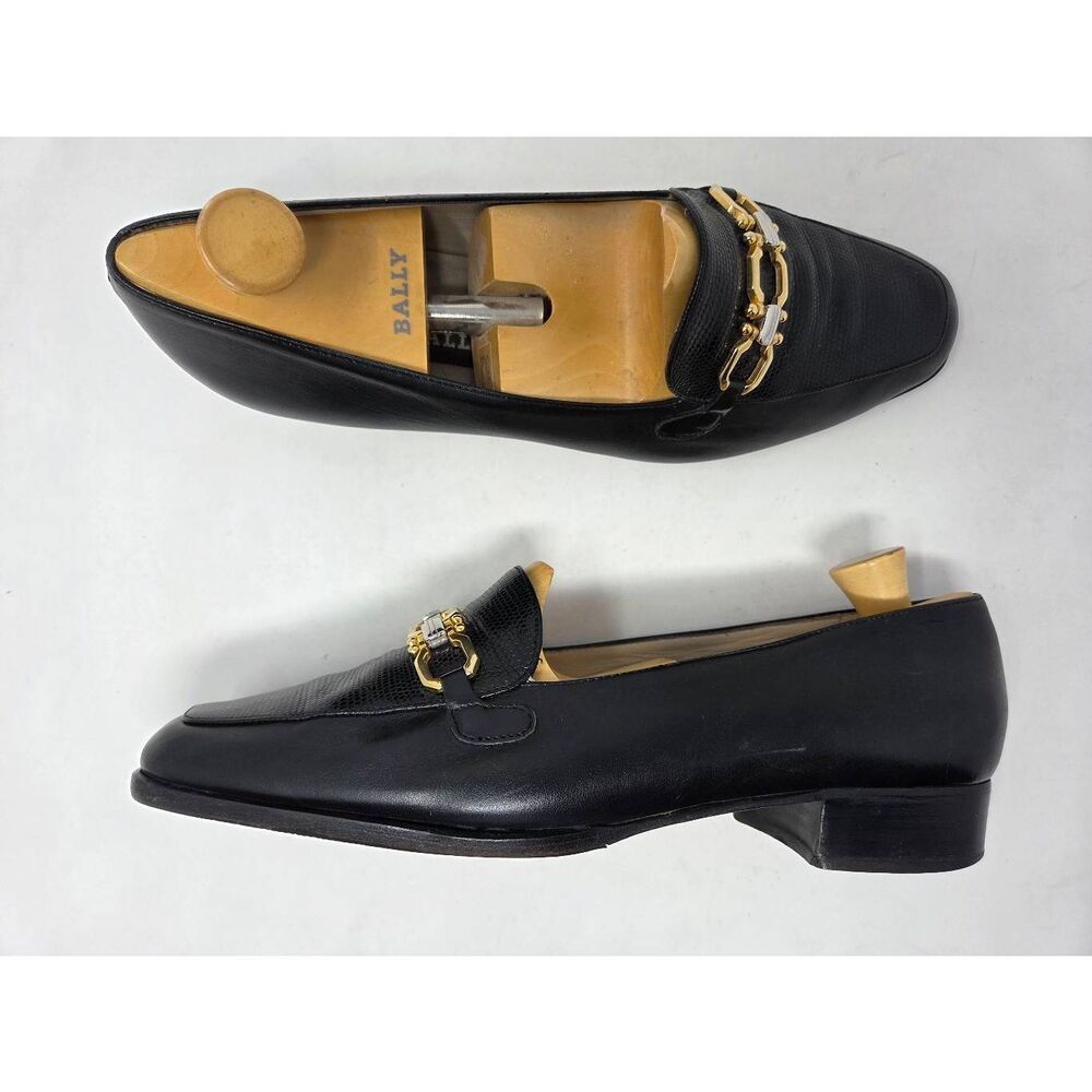 BALLY RUTA ITALY BIT EMBELLISHED LIZARD LOAFER BLACK WOMENS SIZE EU 40.5 US 9.5